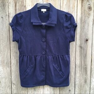 Stem Short Sleeve Navy Peplum Cardigan Button Top Size XS